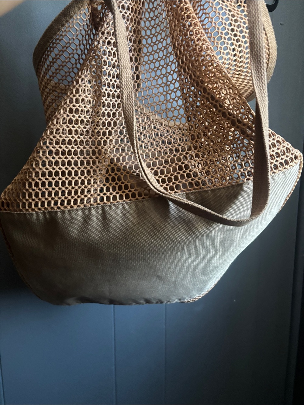 Mesh Beach Summer Tote Bag in Tan - Lightweight Everyday Carry - Picture 6 of 6